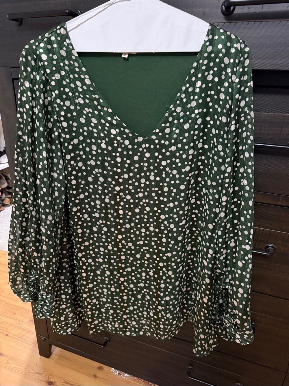 JODIFL Green Polka Dot V-Neck Blouse
